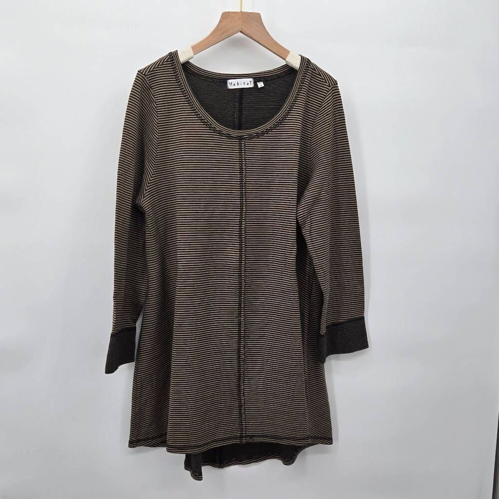 Habitat Striped Tunic Top 3/4 Sleeve Shirt Size Small Scoop Neck